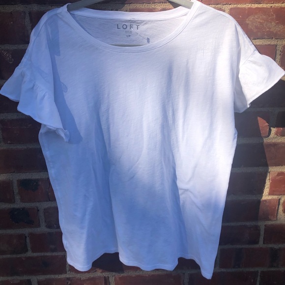 LOFT Tops - Loft White Ruffle Sleeve Tee - Size LP